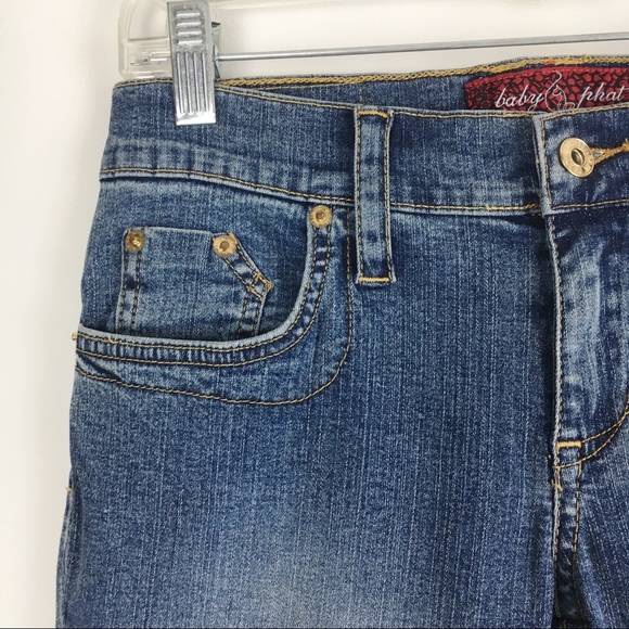 NWT Vintage Y2K Baby Phat Cat Logo Cuffed Denim Jeans Cropped Capri Pants Size 3 - Picture 4 of 10